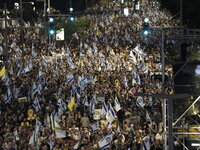 Thousands of Israelis protest against the Israeli government, calling for the immediate release of the hostages still held by Hamas in Gaza,...