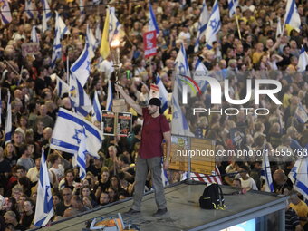 Thousands of Israelis protest against the Israeli government, calling for the immediate release of the hostages still held by Hamas in Gaza,...