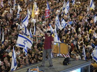 Thousands of Israelis protest against the Israeli government, calling for the immediate release of the hostages still held by Hamas in Gaza,...