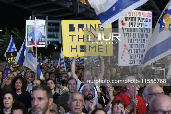 Thousands of Israelis protest against the Israeli government, calling for the immediate release of the hostages still held by Hamas in Gaza,...