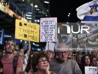 Thousands of Israelis protest against the Israeli government, calling for the immediate release of the hostages still held by Hamas in Gaza,...