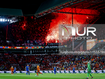 The atmosphere in the stadium during the match between the Netherlands and Bosnia and Herzegovina at the Philips Stadium for the UEFA Nation...