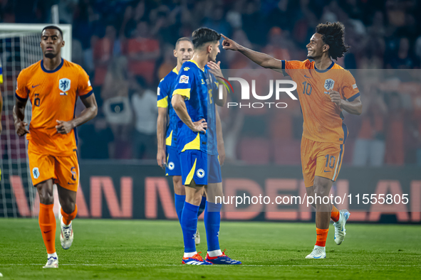 Netherlands forward Joshua Zirkzee plays during the match between the Netherlands and Bosnia and Herzegovina at the Philips Stadium for the...