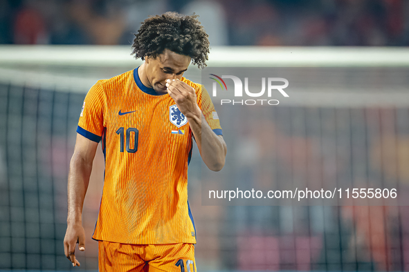 Netherlands forward Joshua Zirkzee plays during the match between the Netherlands and Bosnia and Herzegovina at the Philips Stadium for the...