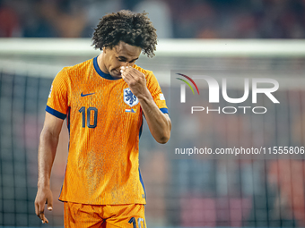 Netherlands forward Joshua Zirkzee plays during the match between the Netherlands and Bosnia and Herzegovina at the Philips Stadium for the...