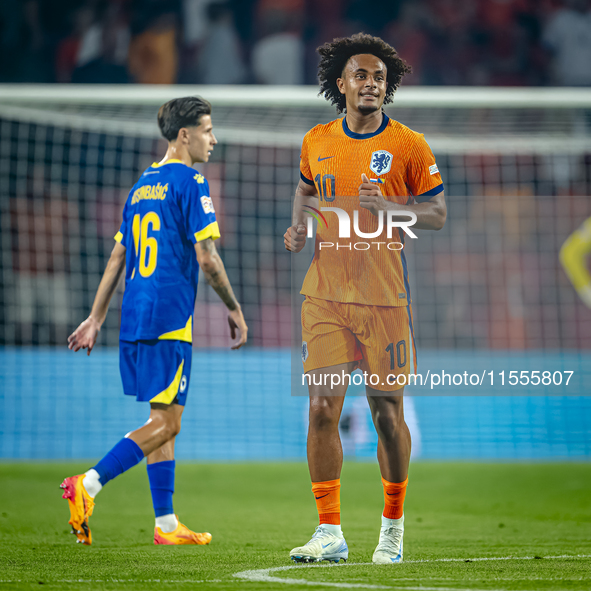 Netherlands forward Joshua Zirkzee plays during the match between the Netherlands and Bosnia and Herzegovina at the Philips Stadium for the...