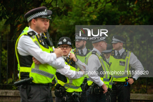 A heavy presence of Metropolitan Police officers is seen during the National Day of Action for Palestine in London, United Kingdom, on Septe...