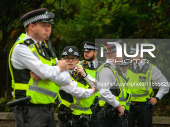 A heavy presence of Metropolitan Police officers is seen during the National Day of Action for Palestine in London, United Kingdom, on Septe...