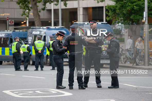 A heavy presence of Metropolitan Police officers is seen during the National Day of Action for Palestine in London, United Kingdom, on Septe...