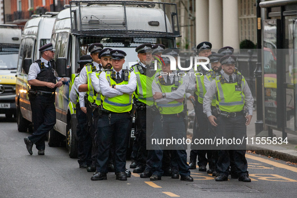 A heavy presence of Metropolitan Police officers is seen during the National Day of Action for Palestine in London, United Kingdom, on Septe...