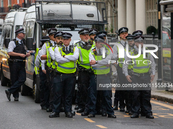 A heavy presence of Metropolitan Police officers is seen during the National Day of Action for Palestine in London, United Kingdom, on Septe...