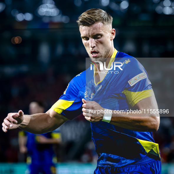 Bosnia and Herzegovina forward Ermedin Demirovic scores the 1-1 and celebrates the goal during the match between the Netherlands and Bosnia...