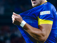 Bosnia and Herzegovina forward Ermedin Demirovic scores the 1-1 and celebrates the goal during the match between the Netherlands and Bosnia...