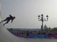 Augusto AKIO from Brazil wins the Argent Medal in Skateboarding Vert during the World Skate Games 2024 in Rome, Italy, on September 7, 2024....