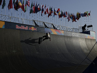 Athletes skate during the final day of Skate Vert at the World Skate Games in Rome, Italy, on September 7, 2024. (