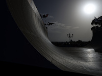 Athletes skate during the final day of Skate Vert at the World Skate Games in Rome, Italy, on September 7, 2024. (