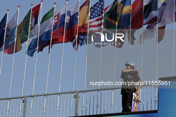 Athletes skate during the final day of Skate Vert at the World Skate Games in Rome, Italy, on September 7, 2024. 