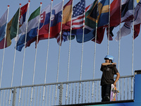 Athletes skate during the final day of Skate Vert at the World Skate Games in Rome, Italy, on September 7, 2024. (