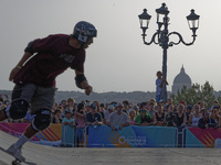 Augusto AKIO from Brazil wins the Argent Medal in Skateboarding Vert during the World Skate Games 2024 in Rome, Italy, on September 7, 2024....