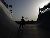 Athletes skate during the final day of Skate Vert at the World Skate Games in Rome, Italy, on September 7, 2024. (