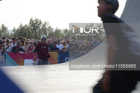 Augusto AKIO from Brazil wins the Argent Medal in Skateboarding Vert during the World Skate Games 2024 in Rome, Italy, on September 7, 2024....