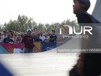 Augusto AKIO from Brazil wins the Argent Medal in Skateboarding Vert during the World Skate Games 2024 in Rome, Italy, on September 7, 2024....