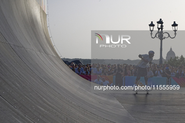 KHURY Gui from Brazil wins the gold medal in skateboarding vert during the World Skate Games in Rome, Italy, on September 7, 2024. 