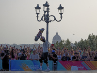 KHURY Gui from Brazil wins the gold medal in skateboarding vert during the World Skate Games in Rome, Italy, on September 7, 2024. (