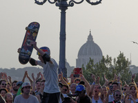 KHURY Gui from Brazil wins the gold medal in skateboarding vert during the World Skate Games in Rome, Italy, on September 7, 2024. (