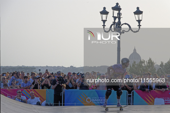 KHURY Gui from Brazil wins the gold medal in skateboarding vert during the World Skate Games in Rome, Italy, on September 7, 2024. 