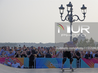 KHURY Gui from Brazil wins the gold medal in skateboarding vert during the World Skate Games in Rome, Italy, on September 7, 2024. (