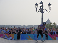 KHURY Gui from Brazil wins the gold medal in skateboarding vert during the World Skate Games in Rome, Italy, on September 7, 2024. (