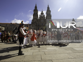 The annual parade of traditional costumes for the entroido, as the carnival is known in Galicia, takes place through the streets of Santiago...