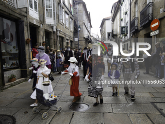 The annual parade of traditional costumes for the entroido, as the carnival is known in Galicia, takes place through the streets of Santiago...