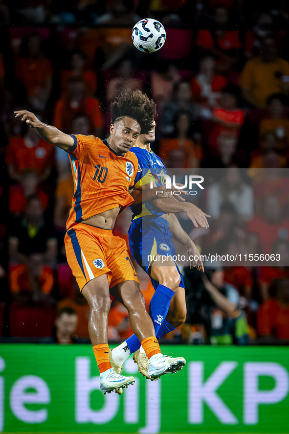 Netherlands forward Joshua Zirkzee plays during the match between the Netherlands and Bosnia and Herzegovina at the Philips Stadium for the...