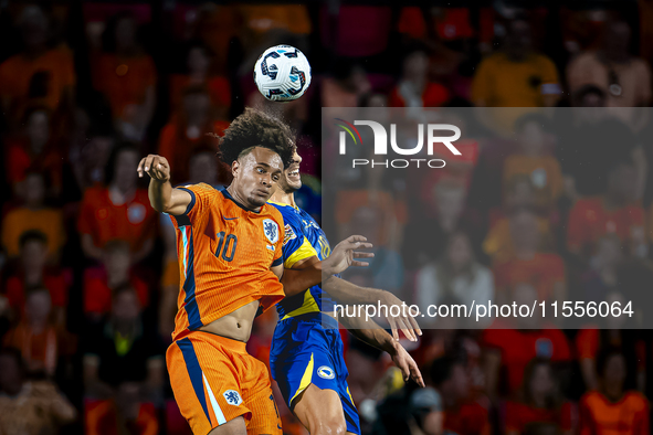 Netherlands forward Joshua Zirkzee plays during the match between the Netherlands and Bosnia and Herzegovina at the Philips Stadium for the...