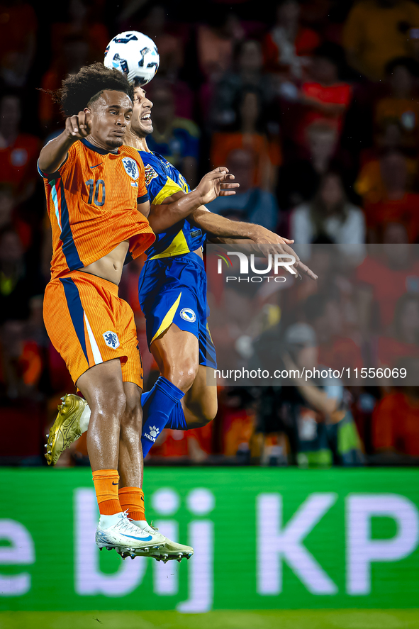 Netherlands forward Joshua Zirkzee plays during the match between the Netherlands and Bosnia and Herzegovina at the Philips Stadium for the...