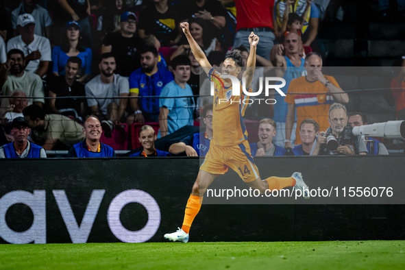 Netherlands midfielder Tijani Reijnders celebrates the goal during the match between the Netherlands and Bosnia and Herzegovina at the Phili...