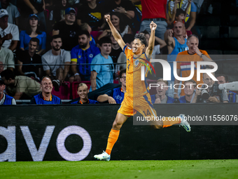 Netherlands midfielder Tijani Reijnders celebrates the goal during the match between the Netherlands and Bosnia and Herzegovina at the Phili...