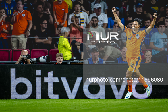 Netherlands midfielder Tijani Reijnders celebrates the goal during the match between the Netherlands and Bosnia and Herzegovina at the Phili...