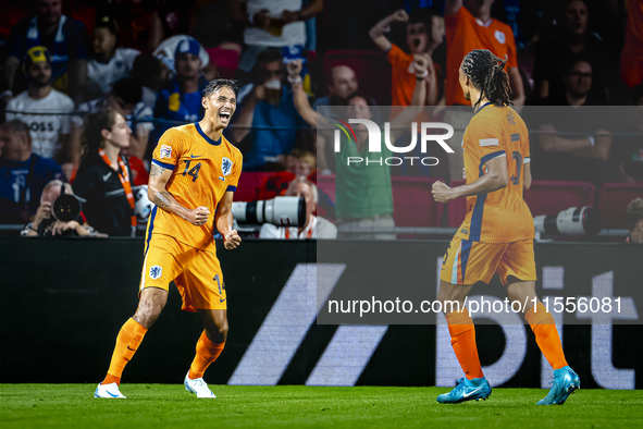 Netherlands midfielder Tijani Reijnders celebrates the goal during the match between the Netherlands and Bosnia and Herzegovina at the Phili...