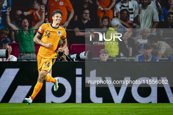 Netherlands midfielder Tijani Reijnders celebrates the goal during the match between the Netherlands and Bosnia and Herzegovina at the Phili...