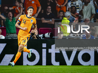 Netherlands midfielder Tijani Reijnders celebrates the goal during the match between the Netherlands and Bosnia and Herzegovina at the Phili...