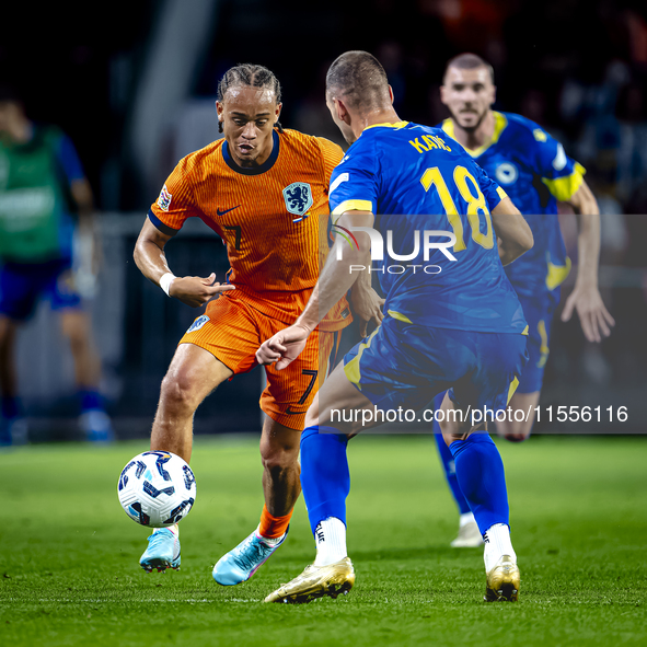 Netherlands midfielder Xavi Simons plays during the match between the Netherlands and Bosnia and Herzegovina at the Philips Stadium for the...