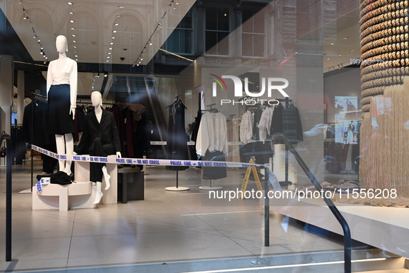 Zara is closed to the public due to a crime scene in Manhattan, New York, United States, on September 7, 2024. On Saturday afternoon, police...