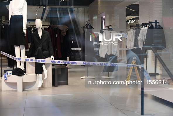 Zara is closed to the public due to a crime scene in Manhattan, New York, United States, on September 7, 2024. On Saturday afternoon, police...