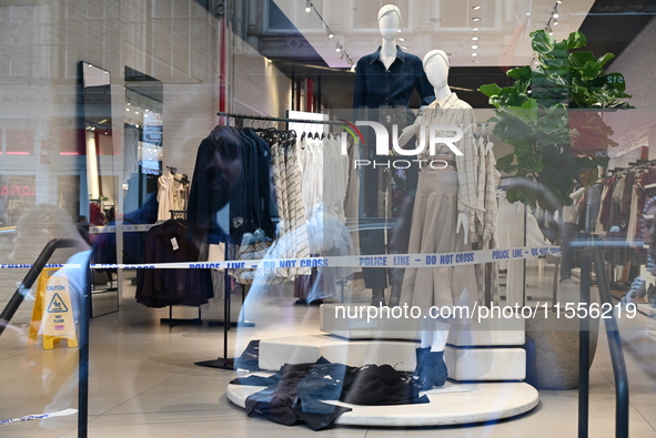 Zara is closed to the public due to a crime scene in Manhattan, New York, United States, on September 7, 2024. On Saturday afternoon, police...