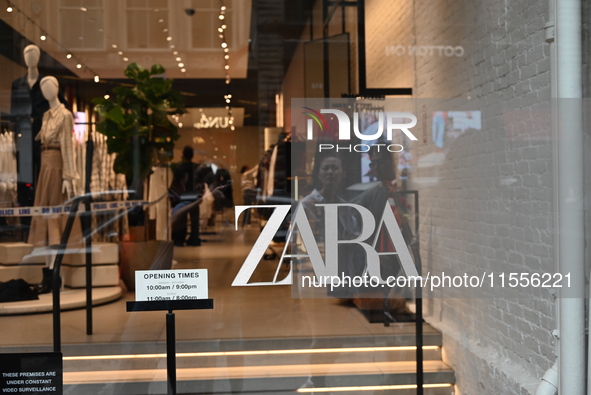 Zara is closed to the public due to a crime scene in Manhattan, New York, United States, on September 7, 2024. On Saturday afternoon, police...