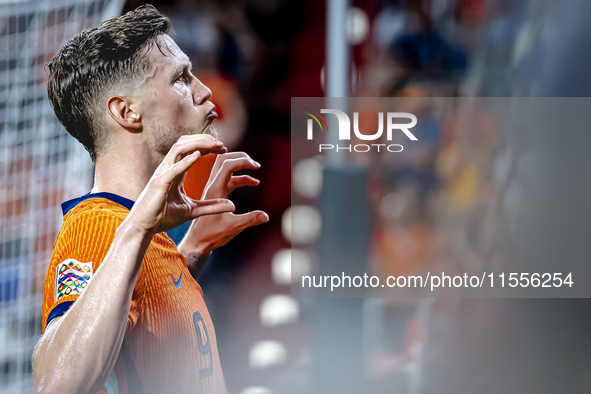 Netherlands forward Wout Weghorst scores the 4-2 during the match between the Netherlands and Bosnia and Herzegovina at the Philips Stadium...