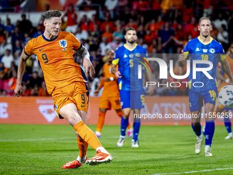 Netherlands forward Wout Weghorst scores the 4-2 during the match between the Netherlands and Bosnia and Herzegovina at the Philips Stadium...